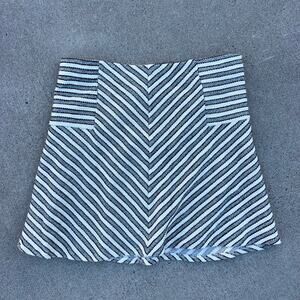 Loft Black White Woven Tweed Stripe Geometric A-Line Mini Skirt NWT Size LARGE